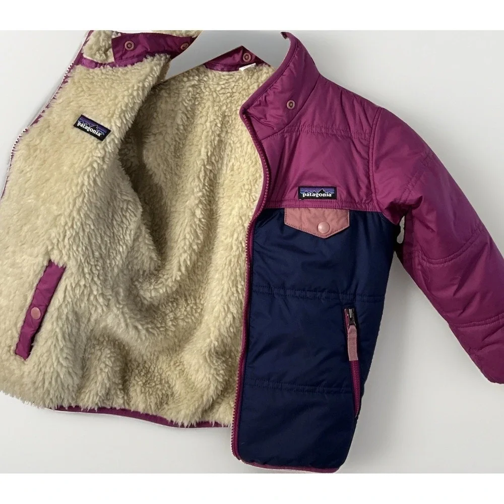 Girls Patagonia Reversible Tribbles  Full Zip Jacket Kids 61160 Sz 5 5T Sherpa